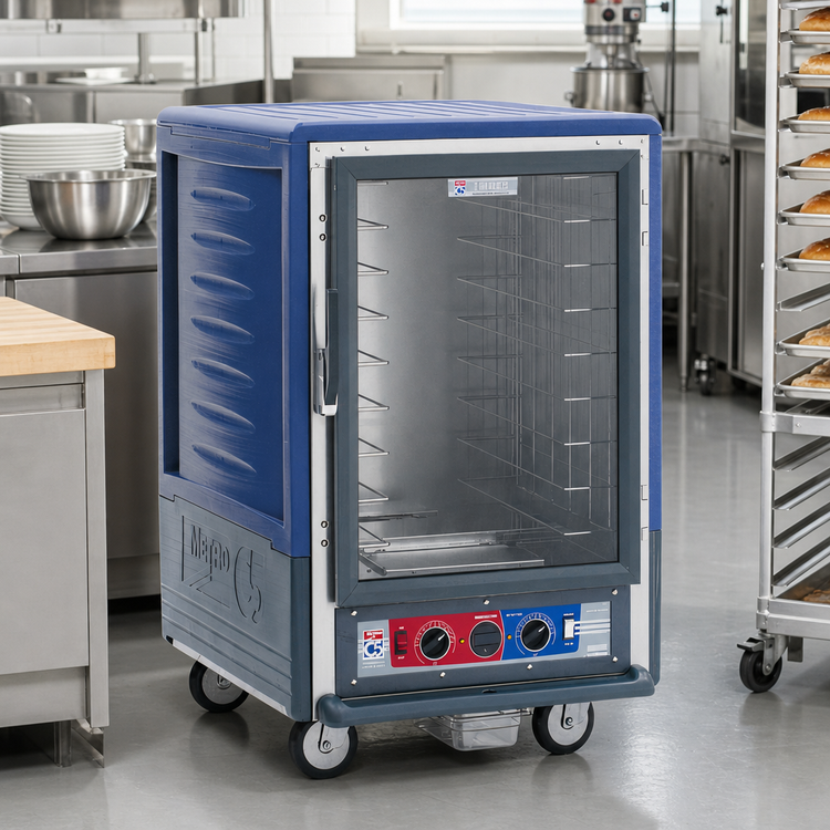 Product image #2 for Metro C5 3 Series Mobile Half-Height Heated Holding & Proofing Cabinet with Blue Insulation Armour, Clear Polycarbonate Door, Lip Load Slides, 17-Pan Capacity