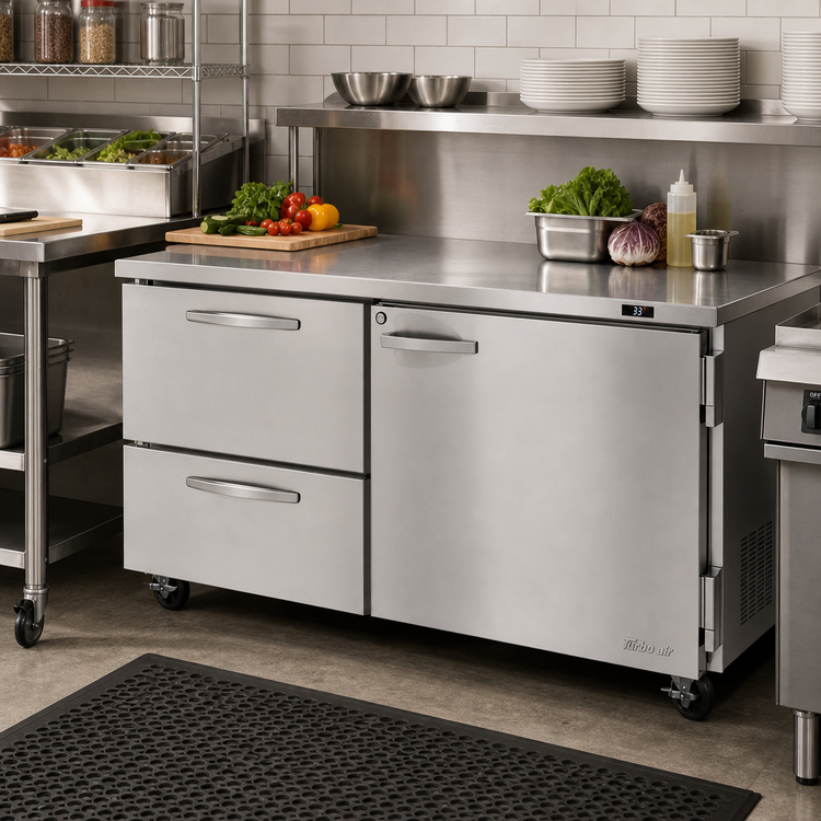Product image #3 for Turbo Air PRO Series Two-Section Undercounter Refrigerator with 1 Door and 2 Drawers, Stainless Steel