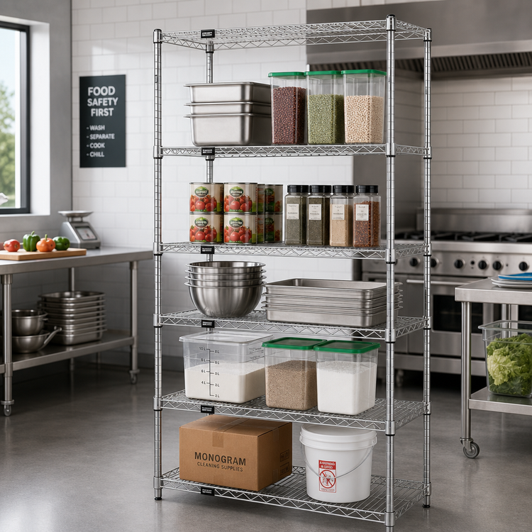 Product image #2 for Quantum 30"W x 14"D x 74"H Wire Shelving Starter Kit with 5 Shelves, 304 Stainless Steel