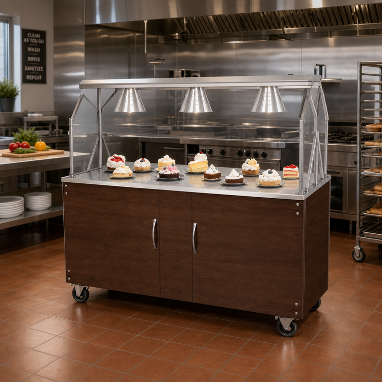 Product image #2 for 46-Inch Walnut Woodgrain Mobile Utility Station with Storage Doors and Lighted Buffet Breath Guard