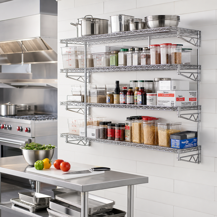Product image #2 for Eagle QuadTruss 5-Tier Piggyback Wall-Mounted Open Wire Shelf Kit, 24W x 18D, Chrome Finish