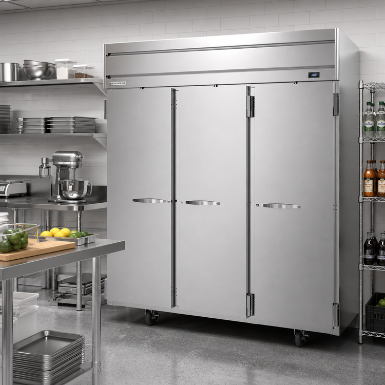 Product image #2 for Beverage-Air Horizon Series Three-Section Top-Mount Reach-In Freezer, 69.1 Cu. Ft., Solid Hinged Doors