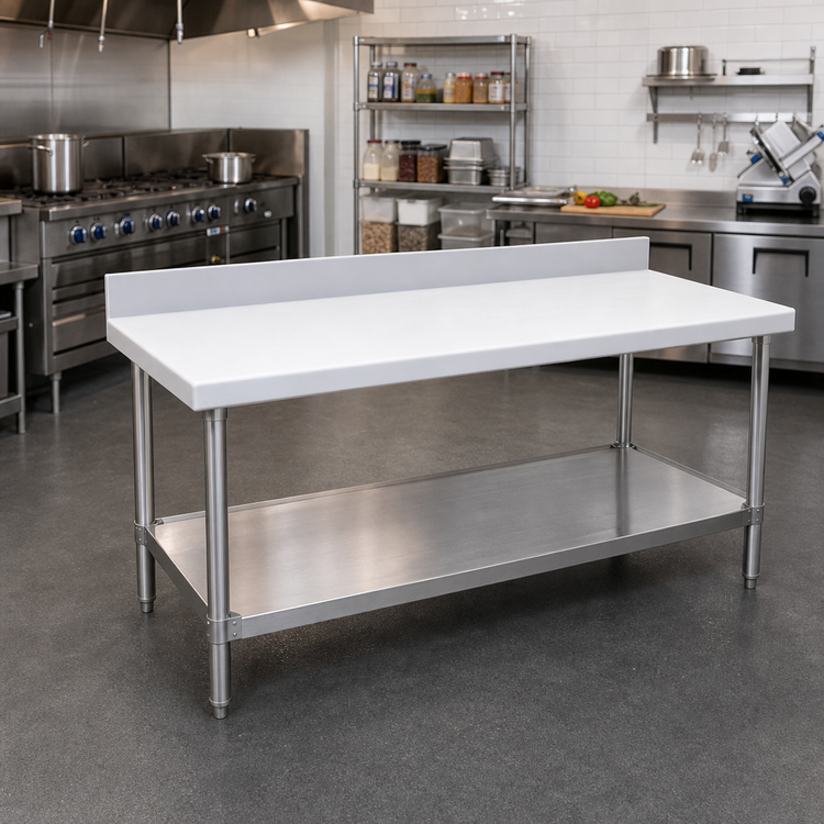 Product image #2 for Advance Tabco Poly-Vance 48" x 30" Poly Top Work Table with 5/8" Top, 6" Backsplash, and Adjustable Undershelf