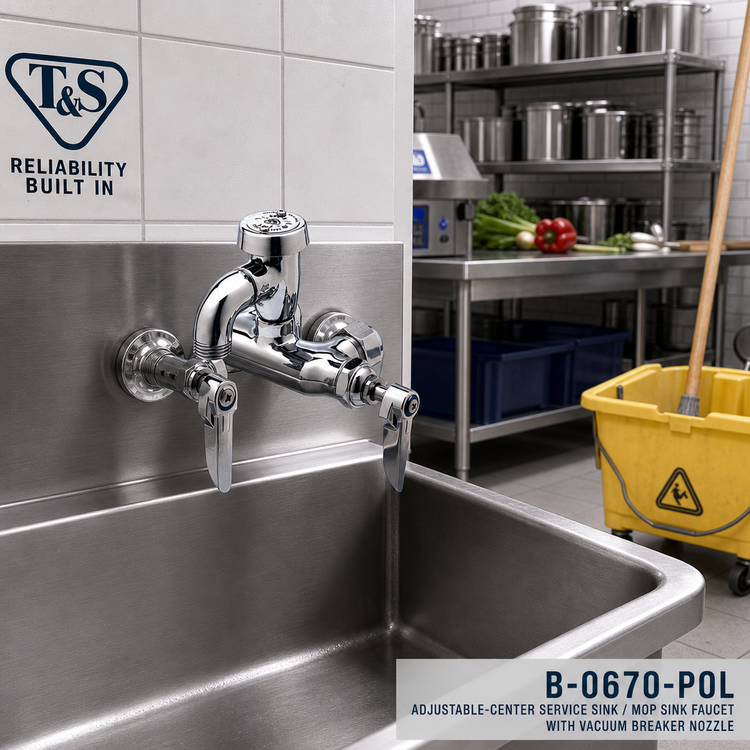 Product image #2 for T&S Brass B-0670-POL Adjustable-Center Service Sink / Mop Sink Faucet with Vacuum Breaker Nozzle