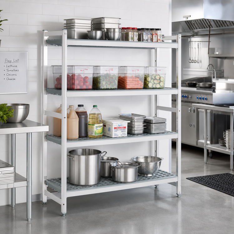 Product image #2 for Fermostock 4-Tier Starter Polymer Shelving Unit, 66 Inch H x 47 Inch W x 22 Inch D, Gray