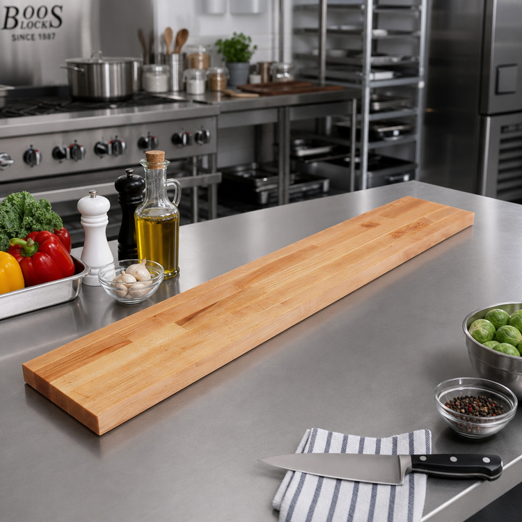 Product image #2 for John Boos 84 Inch x 12 Inch x 1-1/4 Inch Edge Grain Northern Hard Rock Maple Steam Table Cutting Board