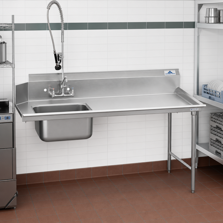 Product image #2 for Advance Tabco Straight-Soil Right-Hand Dish Table with Pre-Rinse Sink, 71 Inches, 14 Gauge 304 Stainless Steel
