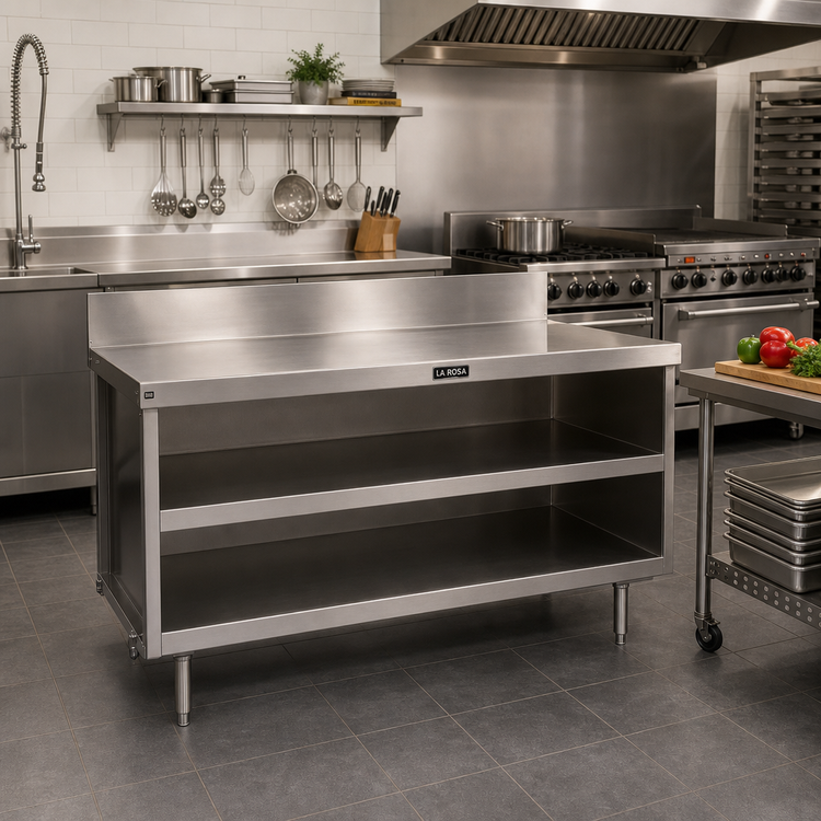 Product image #2 for La Rosa Open Cabinet Base Utility Stand with Intermediate Shelf, 84 Inch L x 32 Inch D, Stainless Steel