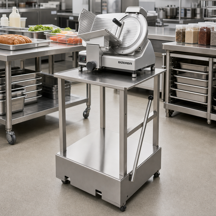 Product image #2 for Bizerba Mobile Stainless Steel Slicer Equipment Stand with Fixed Bottom Shelf, 26 x 24 x 31.5 Inches