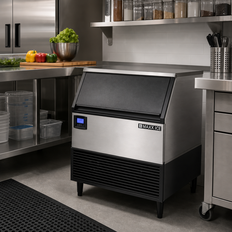 Product image #2 for Maxx Ice Digital Undercounter Half Dice Ice Machine with Bin, Air-Cooled, 328 lb/Day, 100 lb Storage