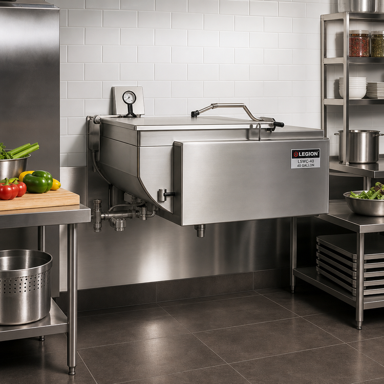 Product image #2 for Legion LSWC-40 40-Gallon Wall-Mount Full-Jacket Stationary Direct Steam Kettle
