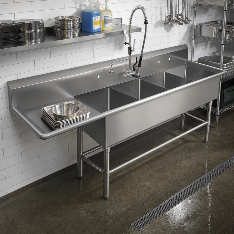 Product image #2 for John Boos Pro-Bowl 4-Compartment Stainless Steel Sink with 36-Inch Left Drainboard, 14-Inch Deep Bowls