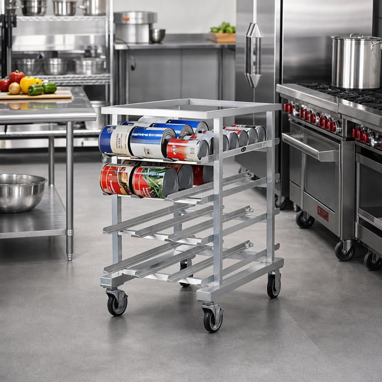Product image #2 for Mobile Half-Size Aluminum Can Storage Rack for #5 and #10 Cans, No Top