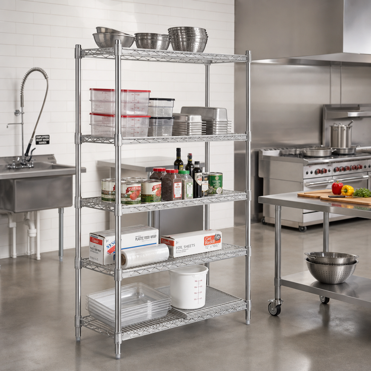 Product image #2 for Eagle Group Add-On 5-Tier Wire Shelving Unit with QuadTruss®, 42W x 24D x 86H, Stainless Steel Finish