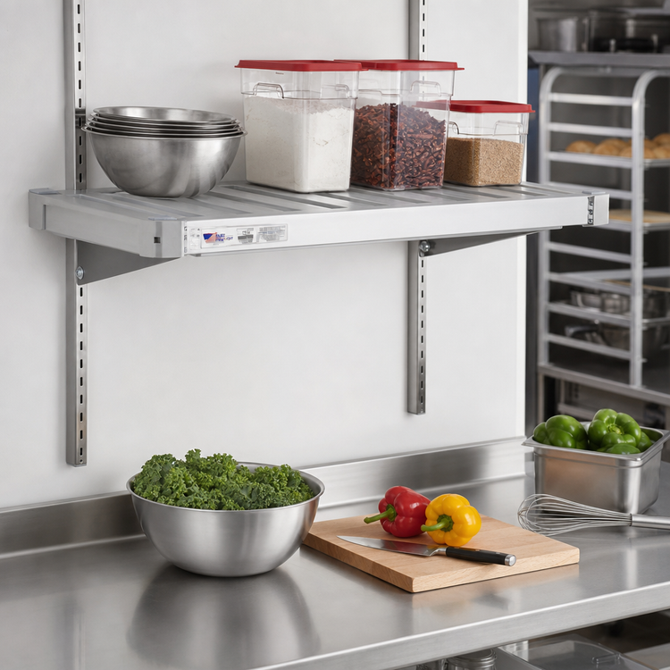 Product image #3 for New Age Adjust-A-Shelf T-Bar Wall-Mounted Shelf, 36"W x 18"D, Aluminum, 1,500 lb. Capacity