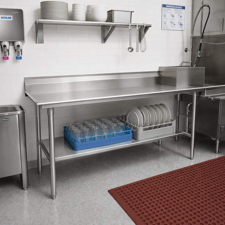Product image #2 for Eagle Group Straight Clean Dishtable with 16-Gauge 430 Stainless Steel Top, Left-to-Right Operation, 96 x 30 Inches