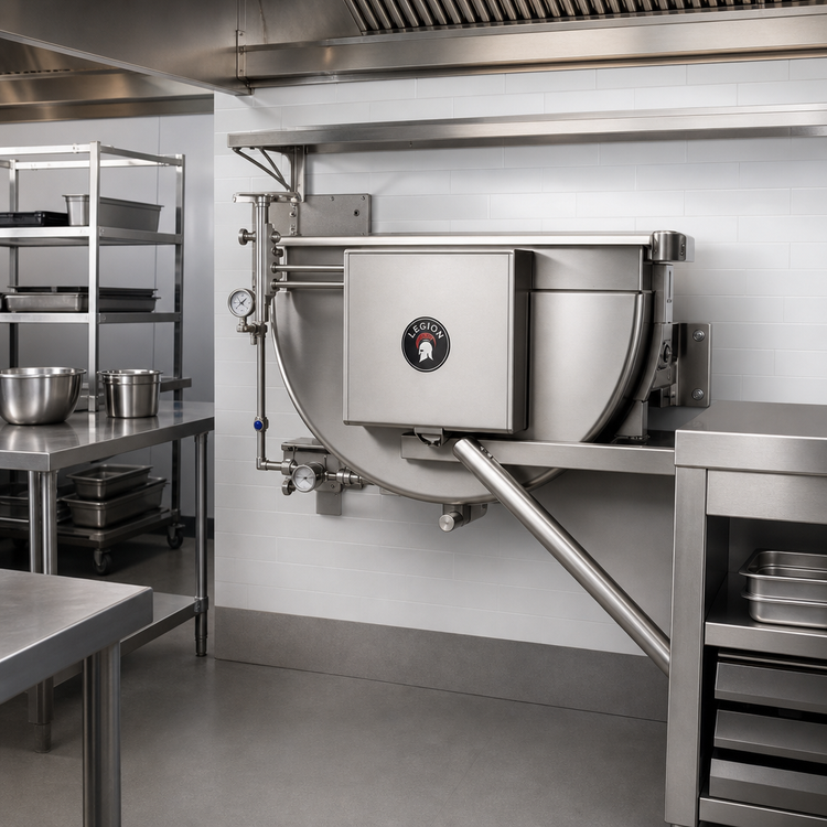 Product image #2 for Legion 100-Gallon Direct Steam Full-Jacketed Tilting Wall-Mount Kettle