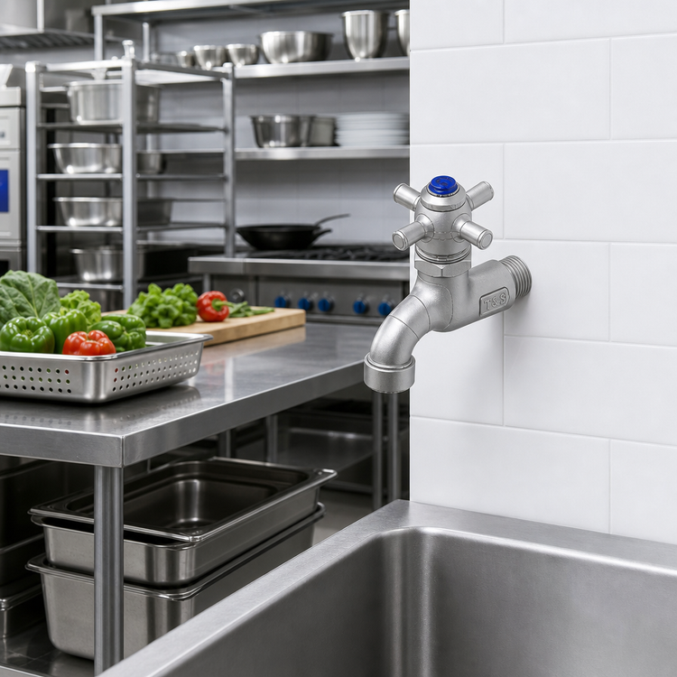Product image #2 for T&S Brass B-0708 Wall-Mount Self-Closing Hose Bibb Faucet, Single Inlet, 4-Inch Spout Reach