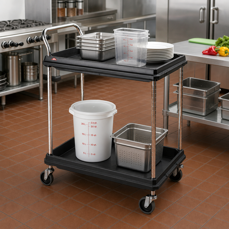 Product image #2 for Metro Deep Ledge 2-Tier Polymer Bus Cart with Open Base, Black