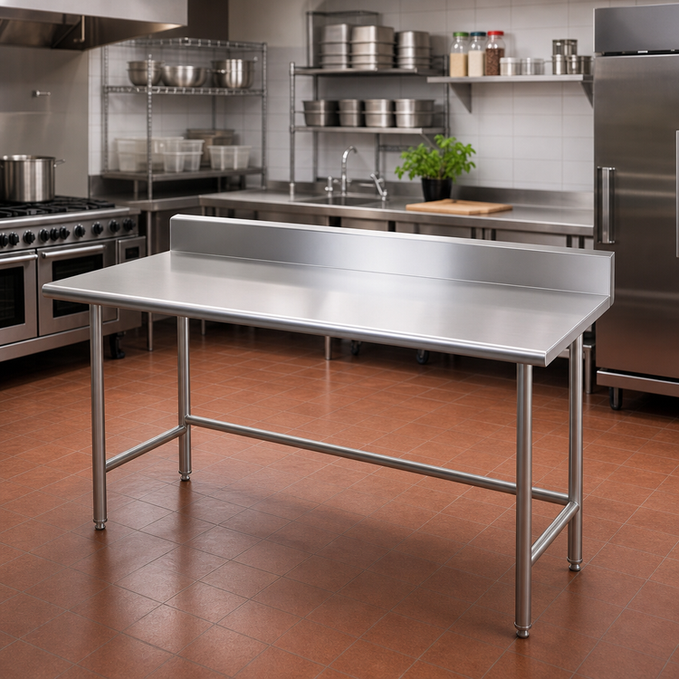 Product image #2 for 120" x 36" 16 Gauge 304 Stainless Steel Open Base Work Table with 5" Backsplash