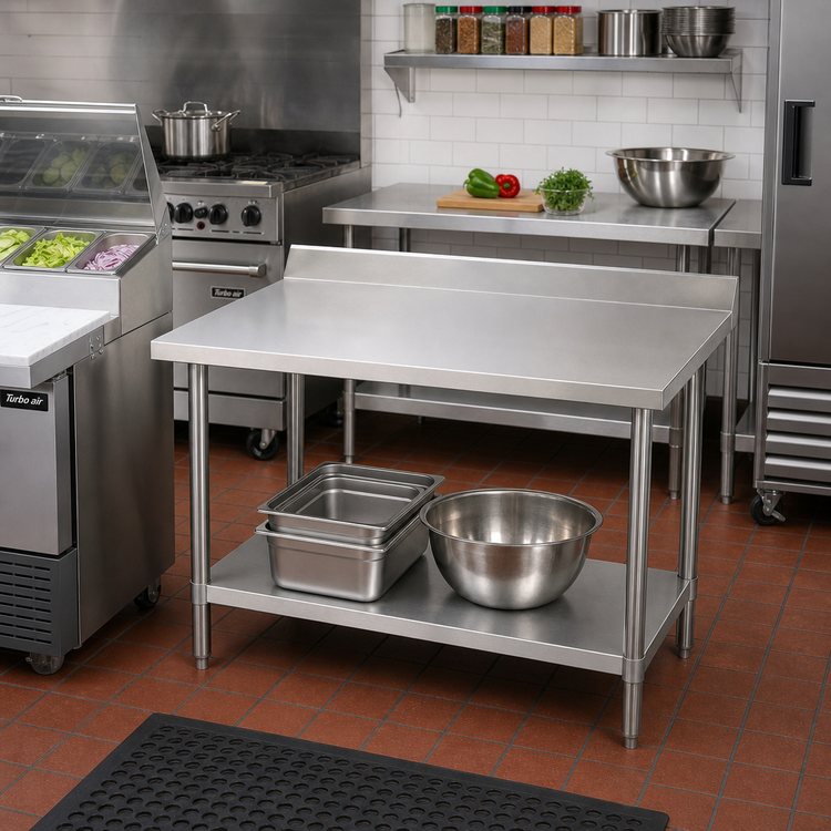 Product image #2 for Turbo Air 18 x 30 Inch 18-Gauge Stainless Steel Work Table with Rear Up-Turn and Undershelf