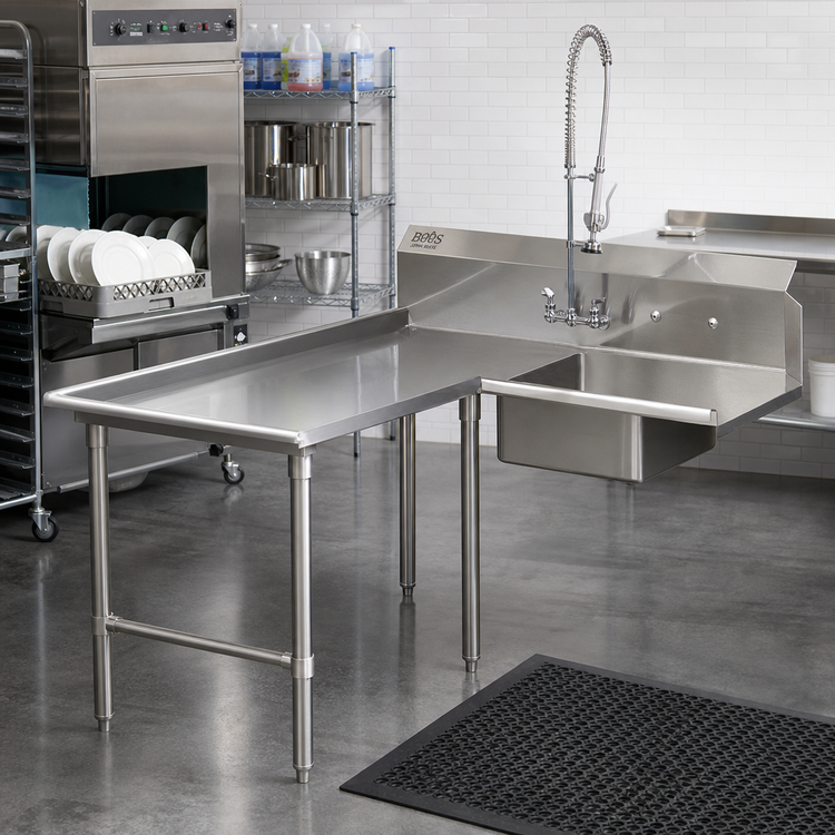 Product image #2 for John Boos Pro-Bowl L-Shaped Island Soiled Dishtable with 20" x 20" x 8" Pre-Rinse Sink Bowl