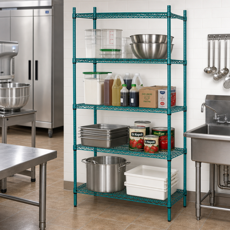 Product image #2 for Advance Tabco Special Value Series Stationary Wire Shelving Unit, 48 x 18 x 74 Inches, Green Epoxy