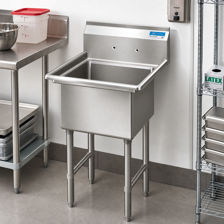 Product image #2 for BK Resources One Compartment No-Drainboard Stainless Steel Compartment Sink, 16 x 20 x 14-Inch Bowl, 10-Inch Backsplash