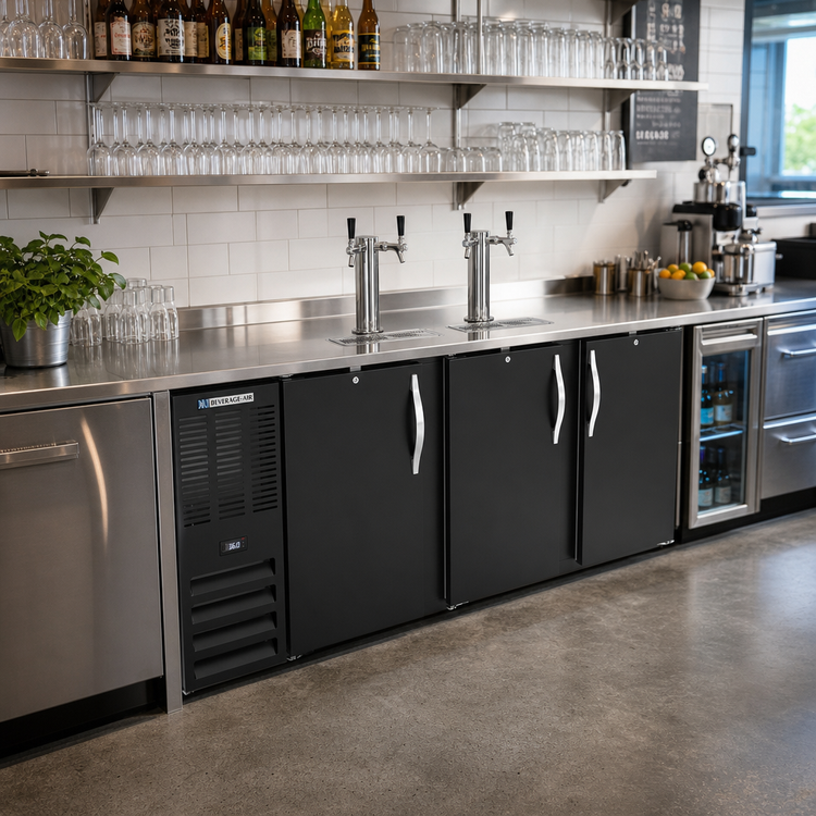 Product image #2 for Beverage-Air DD78HC-B 78-Inch Direct Draw Beer Dispenser with 3 Doors, Dual Faucet Towers, and 4-Keg Capacity