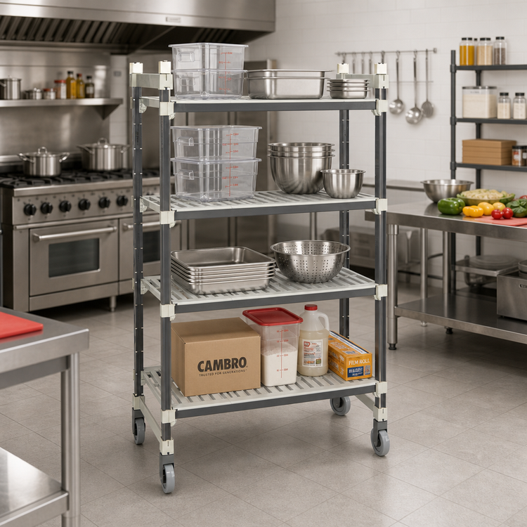 Product image #2 for Camshelving Elements XTRA Series 4-Shelf Vented High Density Top Rail Mobile Starter Unit, 18 x 42 x 80 Inches, Speckled Gray