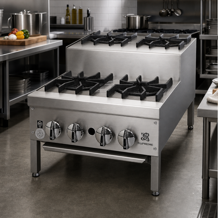 Product image #2 for Supreme 36" Gas Floor Model Step-Up Hotplate with (7) Open Burners