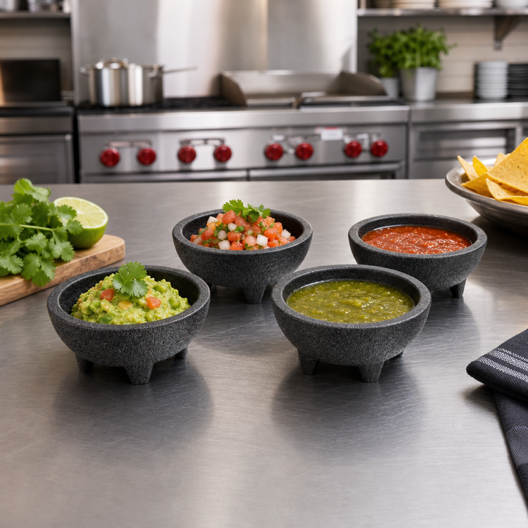 Product image #2 for Winco Molcajete Salsa Bowl, 4 oz, Black Polypropylene, 4-Piece Pack