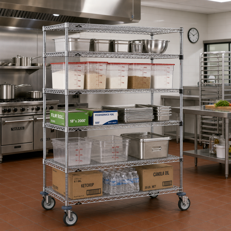 Product image #2 for Metro Super Erecta 5-Tier Wire Stem Caster Cart, 48 x 24 x 68 Inches, Chrome Plated