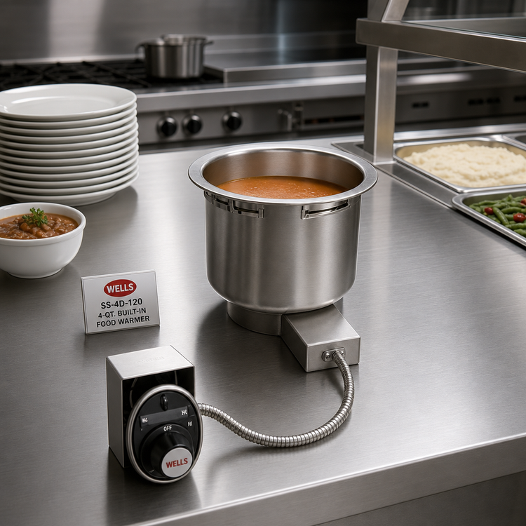 Product image #2 for Wells SS-4D-120 Top-Mount Built-In Electric Round Food Warmer with Drain, 4-Quart, Infinite Control