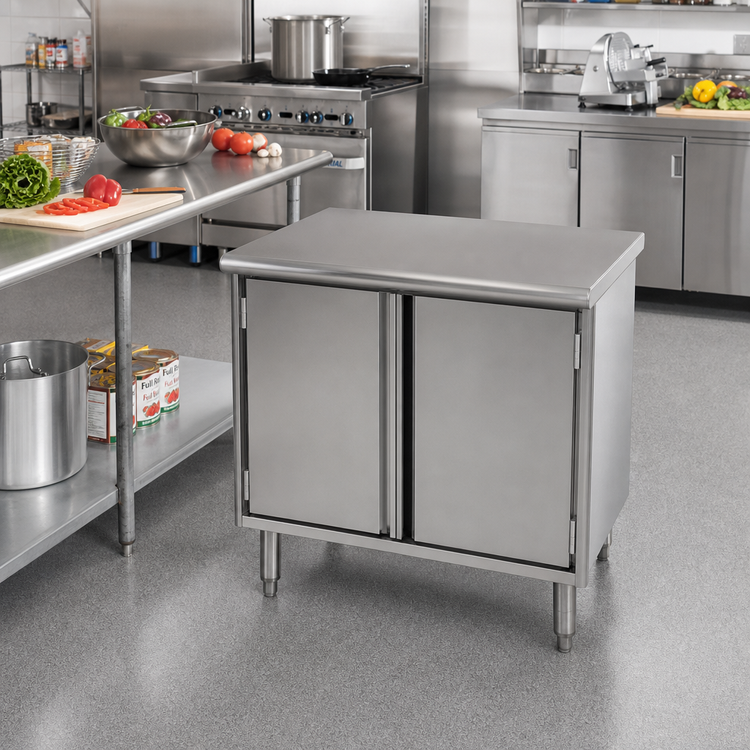 Product image #2 for Eagle Group Spec-Master Enclosed Base Work Table with Hinged Doors, 36"W x 24"D, 14/304 Stainless Steel Top