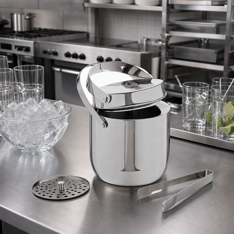 Product image #2 for Carlisle 1.5 Qt Double-Wall Stainless Steel Ice Bucket with Flat Handle, Hinged Lid, Drain Tray and Tong