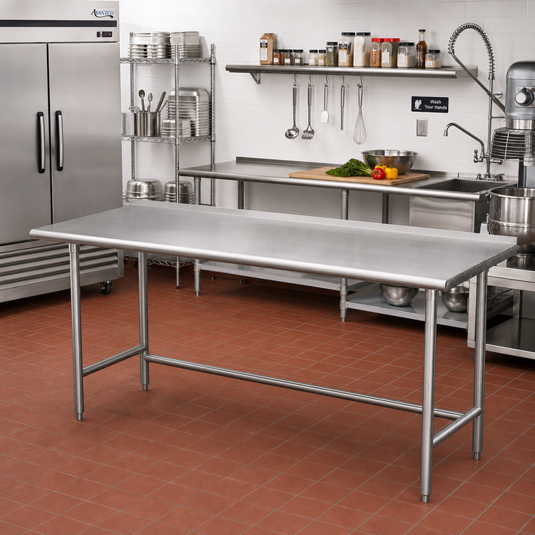 Product image #2 for Advance Tabco TSFG-3610 Stainless Steel Work Table, 120 x 36 Inch, Open Base, 1-1/2 Inch Rear Up-Turn