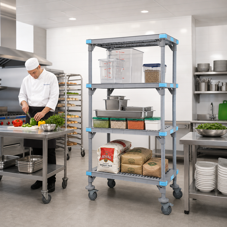 Product image #2 for Millenia Mobile Polymer Shelving Starter Unit with 4 Open Grid Shelves, 42W x 18D x 86H