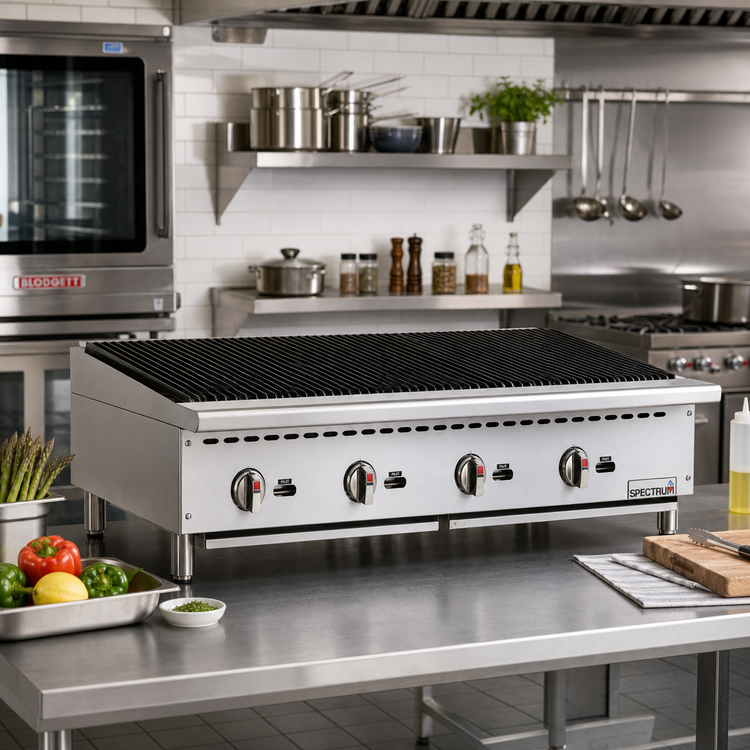 Product image #2 for Winco Spectrum 48-Inch Countertop Natural Gas Radiant Charbroiler, 4 Burners, 140,000 BTU