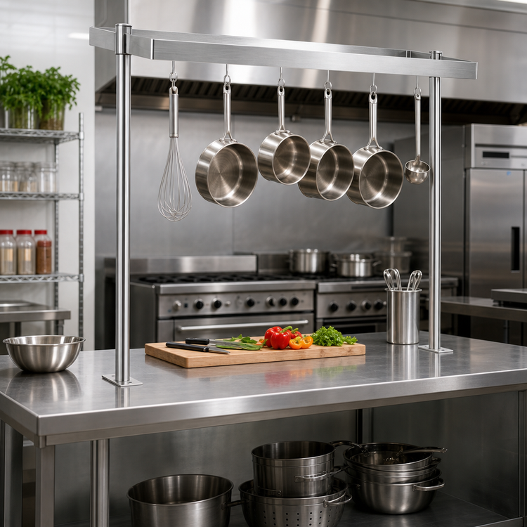 Product image #3 for 60-Inch Adjustable Table-Mounted Stainless Steel Pot Rack