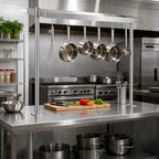 Thumbnail image #3 for Klinger's Trading TMQ-60 60-Inch Adjustable Table-Mounted Stainless Steel Pot Rack, 360° Rotation, Double-Prong Hooks