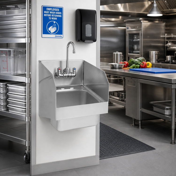 Product image #2 for Glastender 14-Inch Wall-Mount Stainless Steel Hand Sink with Side Splashes