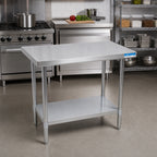 Thumbnail image #2 for BK Resources VTT-1830 30" x 18" Stainless Steel Work Table with Galvanized Undershelf, 18-Gauge 430 Series Top