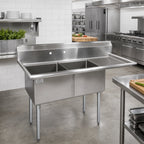 Thumbnail image #2 for John Boos E2S8-1620-12R18-X 2-Compartment Stainless Steel Floor Sink with Right Drainboard, 16 x 20 x 12 in Compartments
