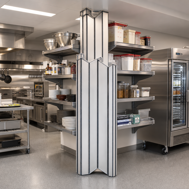 Product image #2 for Heavy Duty Back-to-Back Floor-to-Ceiling Cantilevered Shelving Upright Assembly, 144 Inch, Aluminum