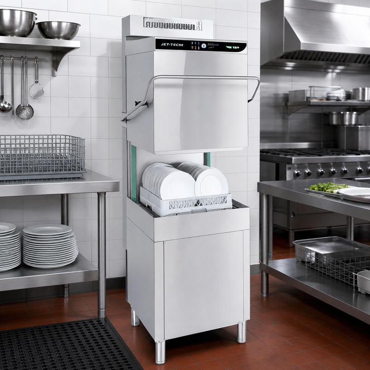 Product image #2 for Jet-Tech 757-EV High-Temperature Straight-Thru Door-Type Dishwasher with Built-In Booster, 60 Racks/Hour
