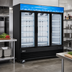 Thumbnail image #2 for Omcan 80-Inch Three-Section Reach-In Glass Door Display Freezer, 52.3 Cu. Ft., Self-Contained Bottom Mount, Black