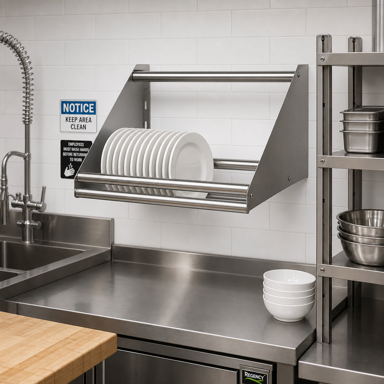 Product image #2 for Wall-Mounted Tubular Dish Shelf, 42 Inch Wide, 304 Stainless Steel