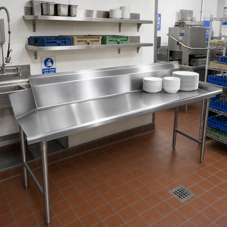 Product image #2 for Advance Tabco Clean Straight Right-Hand Stainless Steel Dish Table with 10-1/2-Inch Backsplash, 107 x 30 Inches
