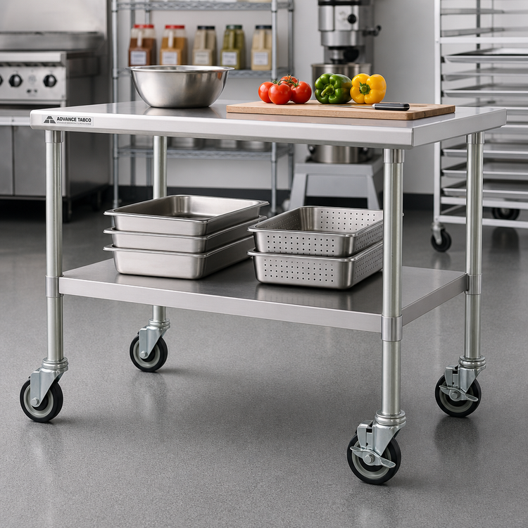 Product image #2 for Advance Tabco 5-Inch Stem Caster Set with Stainless Steel Legs, 4-Pack, 2 Brakes